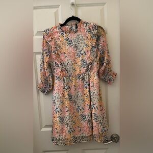 Girl’s Floral printed A-Line dress long sleeve ruffle details elastic waist S